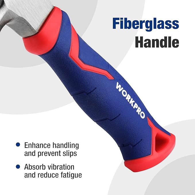 WORKPRO 8 oz Claw Hammer with Fiberglass Handle, All Purpose Hammer with Forged Hardened Steel Head