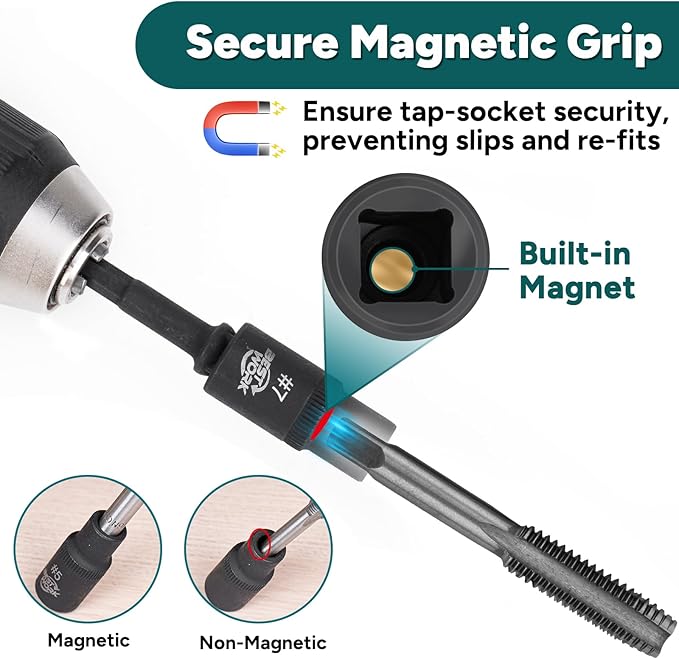 12pcs Magnetic Tap Socket Set, 1/4", 3/8" Square Tap Socket Adapter