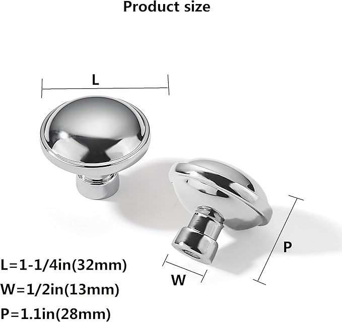 khtumeware 10 Pack 1-1/4 Inch Polished Chrome Cabinet Knobs Solid Round Dresser Dresser Knobs Drawer Knobs Simple Cabinet Hardware for Cupboard Drawer Pulls