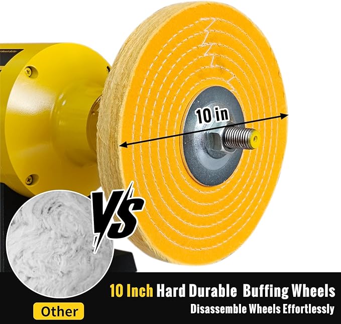 10 Inch Bench Buffer Polisher, Dual Speed 1750/3450RPM Electric Buffing Machine with Heavy Duty Cast Iron Based for Jewelry, Metal, Rock, Wood, Garage, Workshop