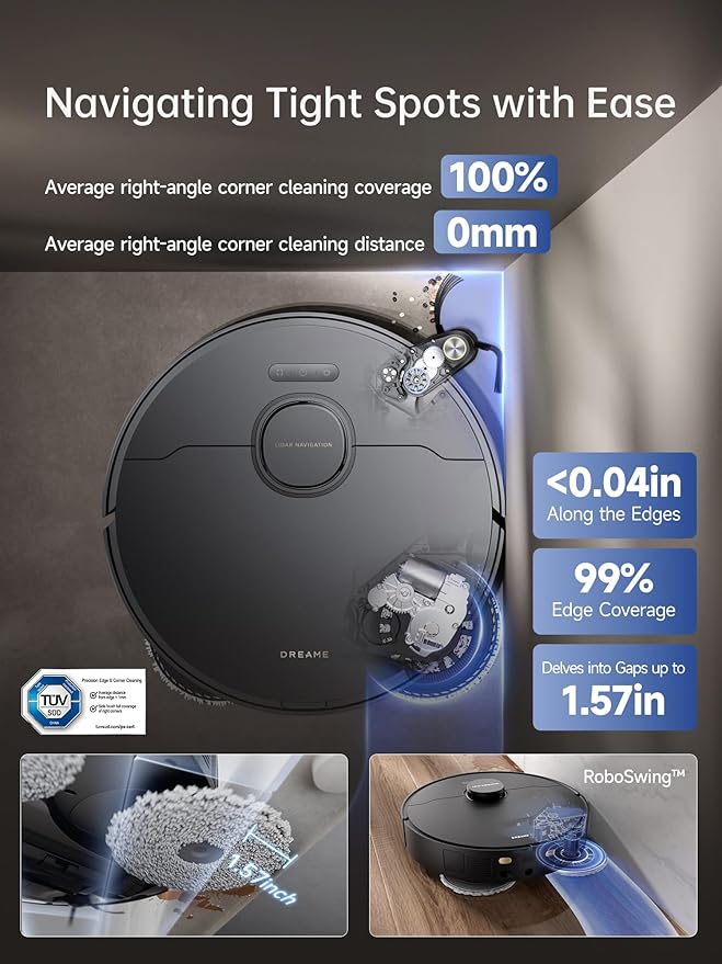 DREAME X40 Ultra Robotic Vacuum with Removable & Liftable Mop, 12,000Pa Suction, Side Brush Extensive Cleaning, 158째F Mop & Washboard Self Cleaning, Auto-Empty, Auto Refill, liftable Brushes