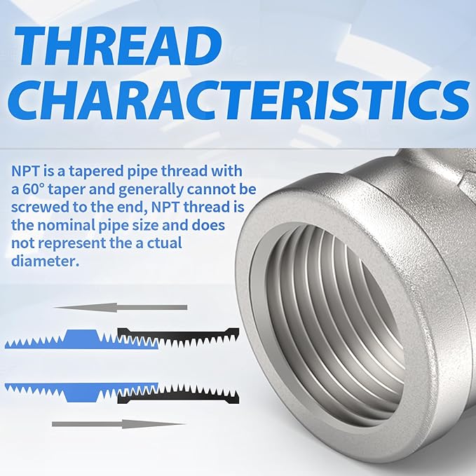 ChillWaves 304 Stainless Steel Pipe Fitting, Male Branch Tee 3/8" NPT Female x 3/8" NPT Male x 3/8" NPT Female Thread Adapter(2-PACK)