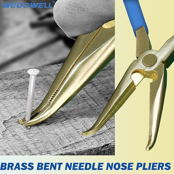 WEDOWELL 8" Bent Needle Nose Pliers,Paper Clamp Precision,Soft Grip with Wire Cutter,Brass Long Nose Cutting Pliers for Home, Fishing, Jewelry, Crafts,Length 200mm