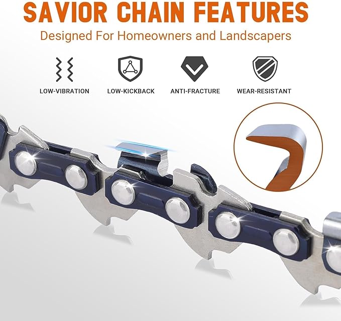 Savior 3Pack S45 12 Inch Chainsaw Chain 3/8" LP Pitch .050" Gauge 45 Drive Links Fits Greenworks 40V 20262 20292 Echo 2511T/271T Sun Joe SWJ698E 9A Chain Saw Dewalt DCCS620, Replace 91PX45CQ DWO1DT612