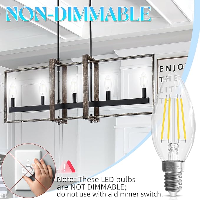 LED Candelabra Light Bulbs 40 watt Equivalent, E12 LED Bulb Non-Dimmable Chandelier Light Bulb, 5000K Daylight B10 LED Candle Bulb, 90+CRI, 400LM, Cear Glass, 6 Pack