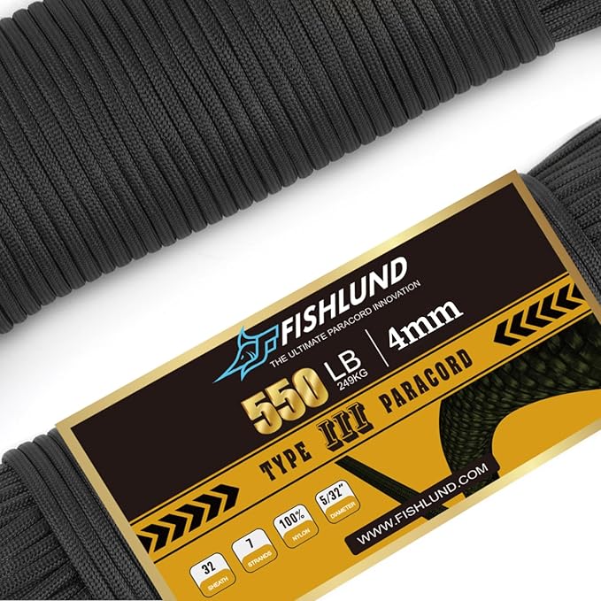 Paracord 550 lb, 7 Strand Paracord Rope 100ft 4mm, Nylon Parachute Cord for Camping, Black