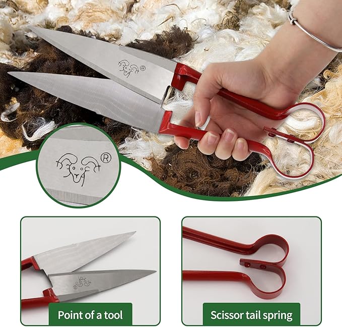 Hand Shears For Sheep Shearing, 6.1-inch Carbon Steel Blade,Classic Style, Carbon Steel Scissors For Alpaca, Pet Horse Dog Shearing (red handle)