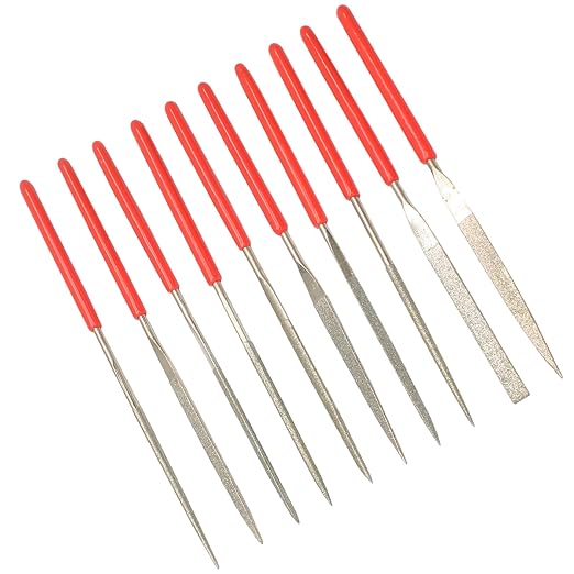 Hordion 10 Pcs Mini Diamond File Set, 2x100mm Small Needle Files Jewelers File for Glass Wood Stone Jewelry Metal, Includes Round Oval Triangular Square Flat Leaf Shape