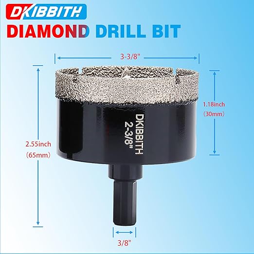 DKIBBITH 2-3/8" Diamond Hole-Saw Bits with Pilot Drill Bit - 2Pack 2-3/8" Diamond Tipped Tile Hole Saws with Guiding Bit for Porcelain Tile Ceramic Pottery Granite Stone Glass Bottles 60mm.