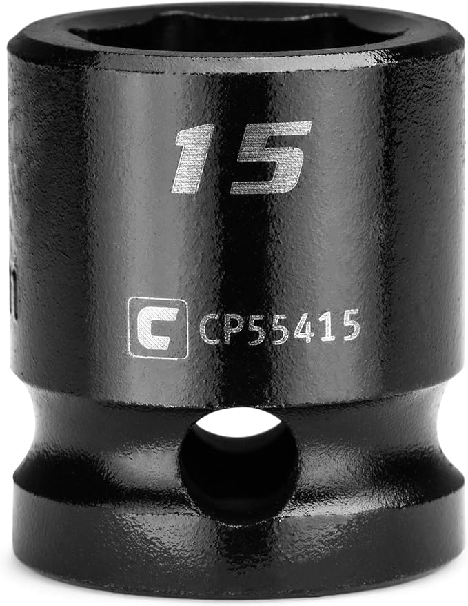Capri Tools 15 mm Stubby Impact Socket, 1/2 in. Drive, 6-Point, Metric