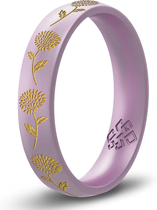 Knot Theory Birth Flower Silicone Ring for Women - 4mm Comfort Fit Wedding Band Engagement Ring