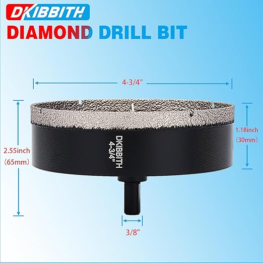 DKIBBITH 4-3/4" Diamond Hole-Saw Bits with Pilot Drill Bit - 4-3/4" Diamond Tipped Tile Hole Saws with Guiding Bit for Porcelain Tile Ceramic Pottery Granite Stone Glass Bottles 120mm.