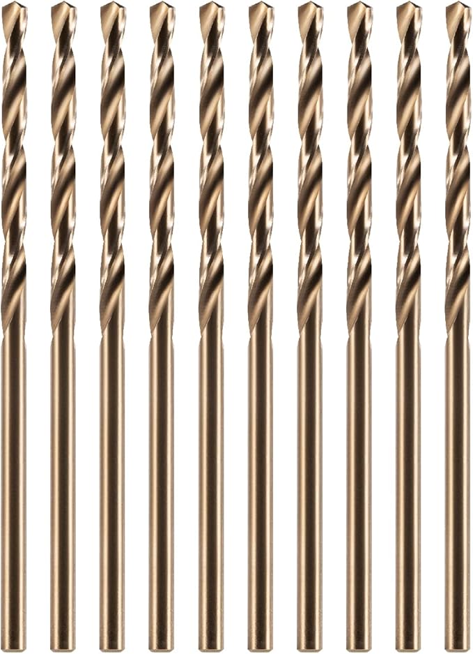 amoolo 1/16" inch Cobalt Drill Bits(10Pcs), M35 HSS Metal Jobber Length Twist Drill Bit Set for Hard Metal, Stainless Steel