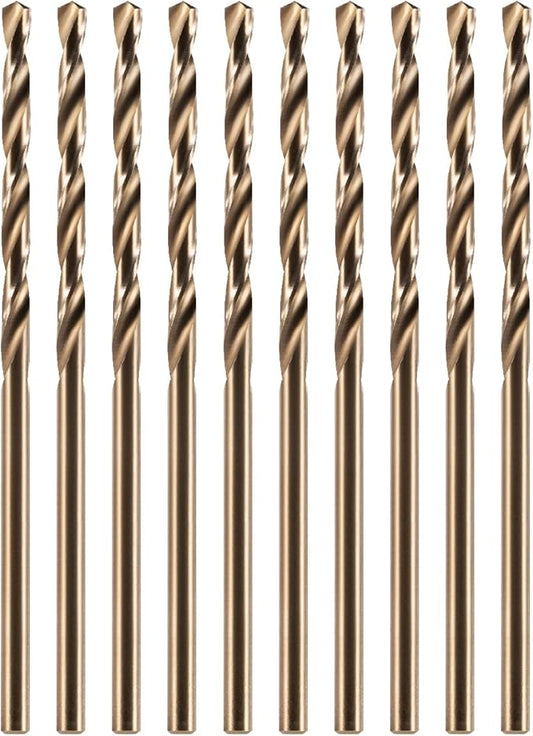 amoolo 1/16" inch Cobalt Drill Bits(10Pcs), M35 HSS Metal Jobber Length Twist Drill Bit Set for Hard Metal, Stainless Steel