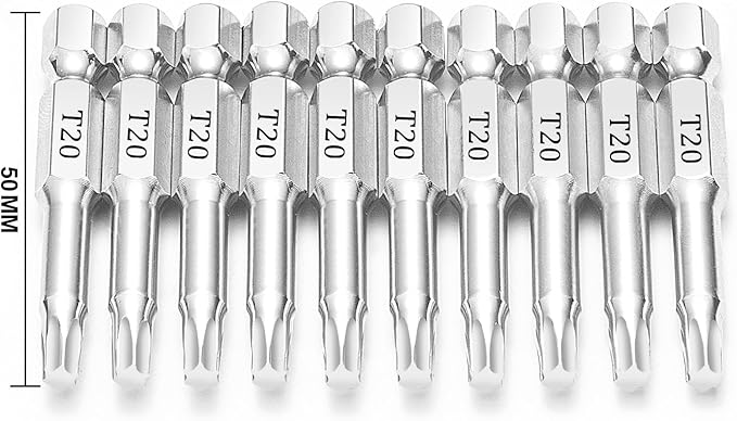 T20 Torx Bits(10-Pack 2 Inch), 1/4 Inch Hex Shank S2 Steel Magnetic star 6 Point Screwdriver bit set