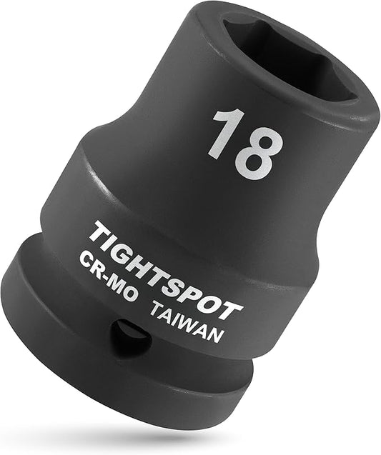 TIGHTSPOT 3/4" Drive 18mm Shallow Impact Socket CR-MO Jumbo Socket 6 Point Strong and Durable for Automotive Truck and Heavy Equipment Repair