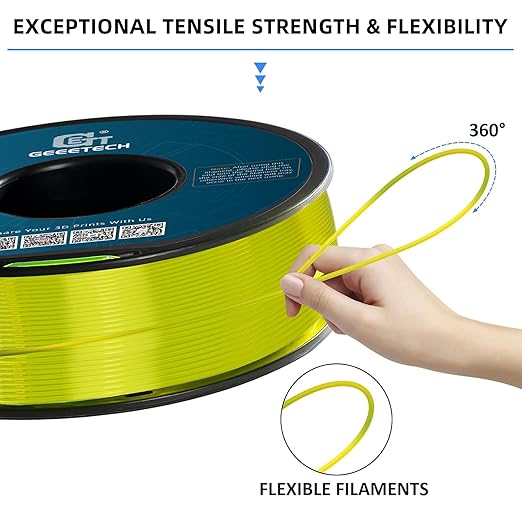 Geeetech TPU Filament 1.75mm, Shore 95A Flexible 3D Printer Filament with High Elasticity, 1KG (2.2lbs) Spool, Dimensional Accuracy 짹0.03mm, Fits Most FDM Printers (Cleal Yellow)