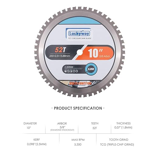 Luckyway 10 Inch Miter Saw Blade 52T with 5/8 Inch Arbor General Purpose Carbide Saw Blade for Cutting Wood, Aluminum and Non-Ferrous Metals
