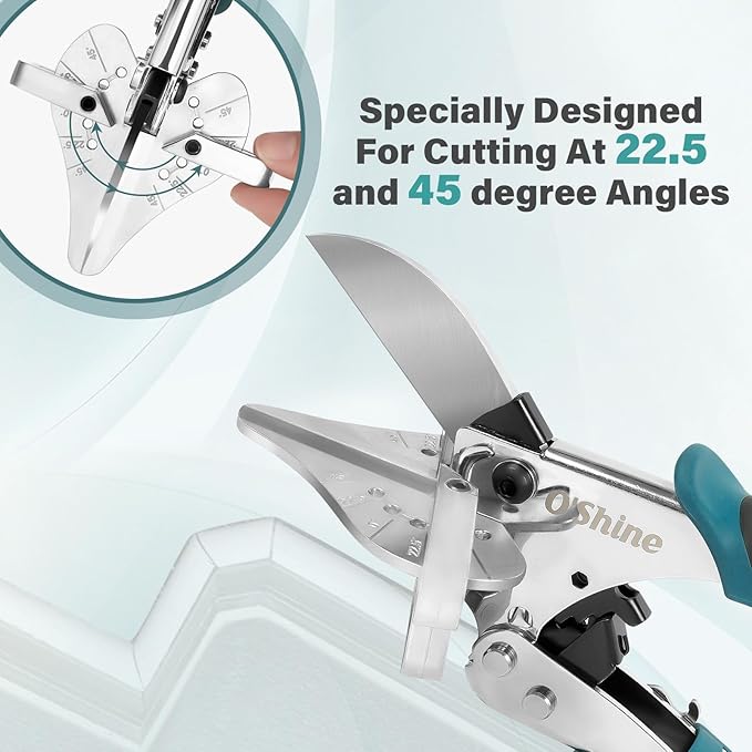 O?셎hine 22.5 Degree Ratchet Miter Shears For Angular Cutting Molding Wood Crafting, Quarter Round Cutting Tool Shoe Molding Cutters, Multi Angle Miter Shear Trim Cutter Hand Tool, w/ 1pc Extra Blade