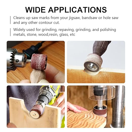 1”Long Sanding Drums and Sleeves Set with 1/4”Shank for Drill or Drill Press, Sanding Drum Kit,for Sanding Smoothing Shaping Polishing Groove Fiberglass Wood Metals,80,120 Grit-20pack