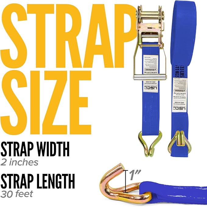 US Cargo Control Wire Hook Ratchet Straps 2 Inch x 30 Foot (10-Pack), 10,000 LBS Break Strength, Ratchet Straps Heavy Duty with Double J Hooks, Blue Cargo Tie Downs for Flatbed Trailers and Trucks
