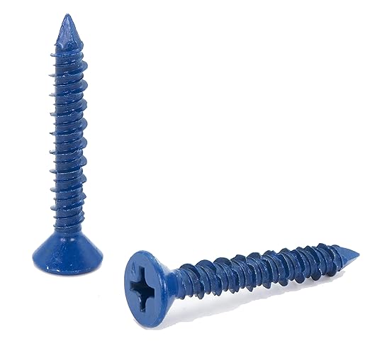 CONFAST 1/4" x 1-3/4" Blue Flat Phillips Concrete Screw Anchor with Drill Bit for Anchoring to Masonry, Block or Brick (100 per Box)