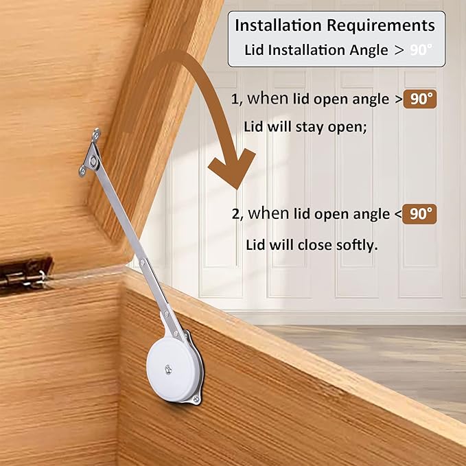 HBL' 1 Pack | Toys Box Hinges Soft Close Lid Support Chest Hinges for Wooden Toy Box, Cedar, Storage Trunk & Benches, Made of Zinc Alloy, Safety & Heavy Duty.
