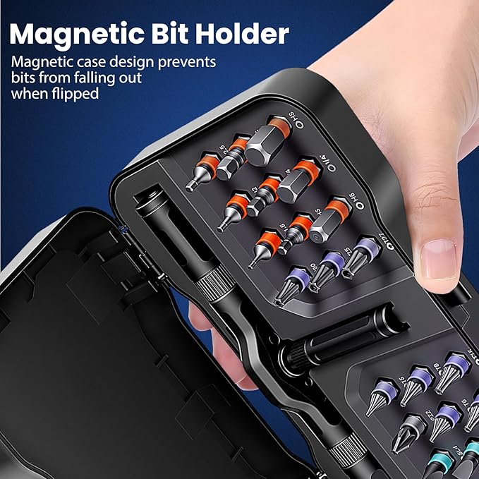 24-in-1 Magnetic Ratchet Multi-Bit Screwdriver Set with S2 Steel Bits, 6.2째 Fine Ratchet Gear, Extended Lever Handle & Detachable Grip, Compact Tool Kit for Home Appliances, Small Furniture & Home DIY