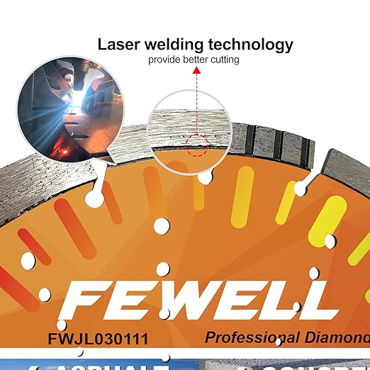 FEWELL 16" Premium Diamond Saw Blade, Multi-Purpose Diamond Blade, Cutting Hard Reinforced Concrete Asphalt Masonry Stone Terrazzo, Laser-Welded Segmented, 1"-20mm Arbor