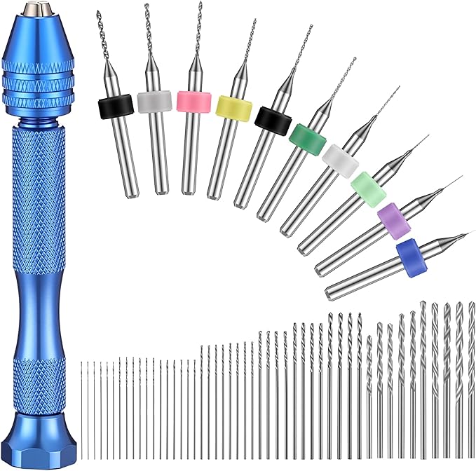Zhehao 59 Pieces Hand Drill Bits Set Include 49 Pcs Metal Pin Vise Hand Drill Micro Mini Twist Bits and 10 Pcs Tungsten Carbide PCB Rotary Tools for Resin Polymer DIY Jewelry Making Carving(Blue)