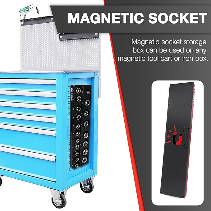 3Pcs 1/2", 1/4" and 3/8" Magnetic Socket Organizer Set,Metric Socket Holder Kit, Socket Trays竊똦olds 75 Deep and Shallow 3/8" Sockets(sockets not included)