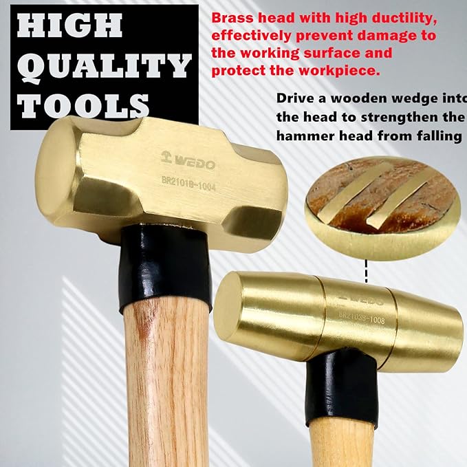 WEDO 5-Piece Hammer Set - 3lb Sledge, 1.5lb Drum, 1lb & 2lb Ball Pein, 0.7lb Scaling Hammers with Brass Heads and Wooden Handles