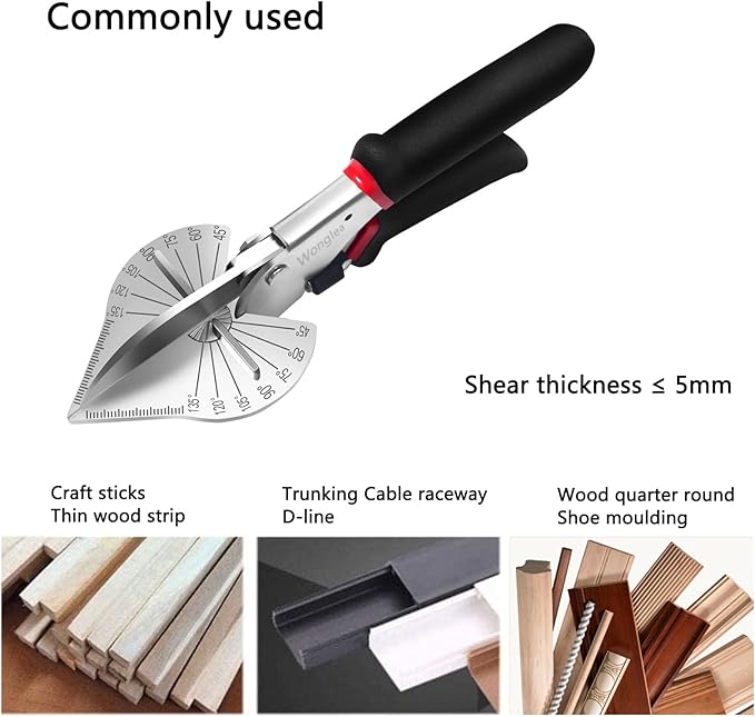 Multi-Angle Miter Shears for Angular Cutting Molding Crafting,Quarter Round Cutting Tool,Shoe Molding Cutter Tool Scissors, Adjustable 45-135 Degree Molding Trim Cutter Snips for Wood,PVC