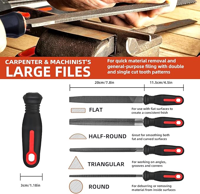 Greywolf 17 pcs File Set, Metal Files, Premium T12 Carbon Steel Flat, Half Round, Round and Triangular Files and 12 pcs Needle Files and Carrying Case for Metalworking and Woodworking