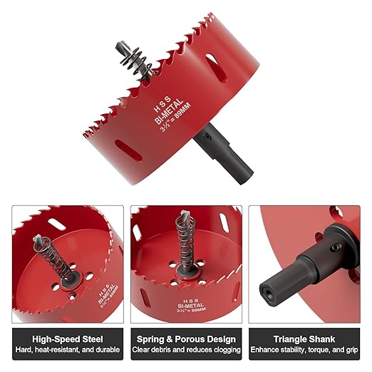 3-1/2" (89mm) Bi-Metal M42 High Speed Steel Hole Saw with Pilot Drill Bit, Smooth Cutting Edge for PVC, Drywall, Wood, Plastic, Gypsum Board, Rubber, Thin Metal