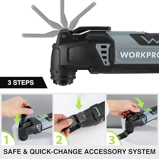 WORKPRO Oscillating Multi-Tool Kit for Christmas, 3.0 Amp Corded Quick-Lock Replaceable Oscillating Saw with 7 Variable Speed, 3째 Oscillation Angle, 17pcs Saw Accessories, and Carrying Bag