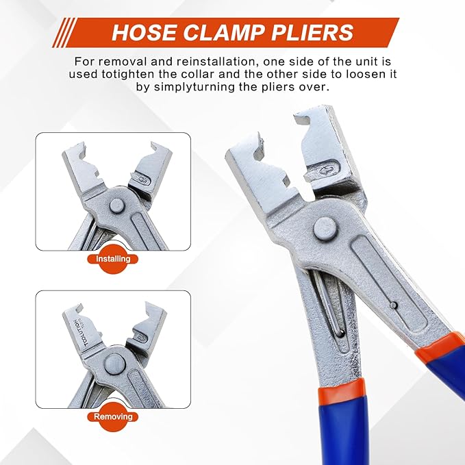 8-Piece Hose Clamp, Fuel Line, Electrical Disconnect Snap Ring Pliers Kit with Internal External Circlip Pliers, C Clip, Lock Ring Tools, Heavy Duty 45Steel, Ergonomic Non-Slip Handles