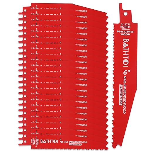 25 Pack 6 Inch 6/12 Tpi Reciprocating Saw Blades for Wood and Nail-Embedded Wood Cutting, Bi-Metal Sawzall Blades with 8% Cobalt for Longer Life and Faster Cutting Speed