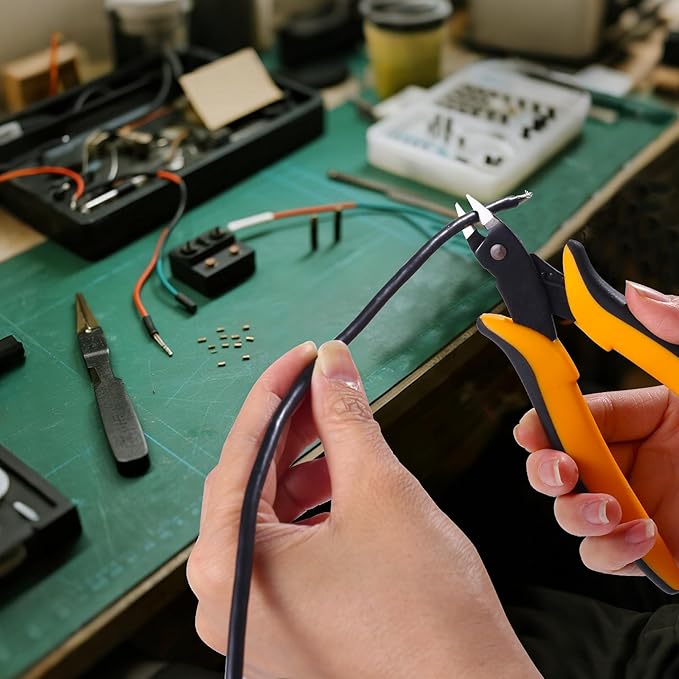 Micro Wire Cutters, 5.4 Inch Flush Cutters, 2 Pack Sharp Spring Loaded Micro Diagonal Cutters for Jewelry, Zip Ties, Electronics & DIY with Soft Grip Handles (Yellow & Black)