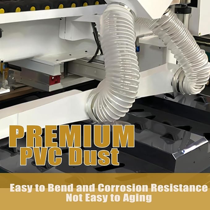 2 1/2" x 10' Flexible Clear PVC Dust Collection Hose - Puncture Resistant with Carbon Steel Wire Coil for Dust Collectors with 2 1/2" Ports