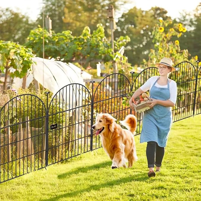 Tall Garden Fence with Gate, 32 in(H) x35 Ft(L) Garden Fencing Animal Barrier, 16 Panels Dog Digging Fences Barrier, Black Rustproof Flower Fence Border, Flower Bed Fencing for Outdoor Yard