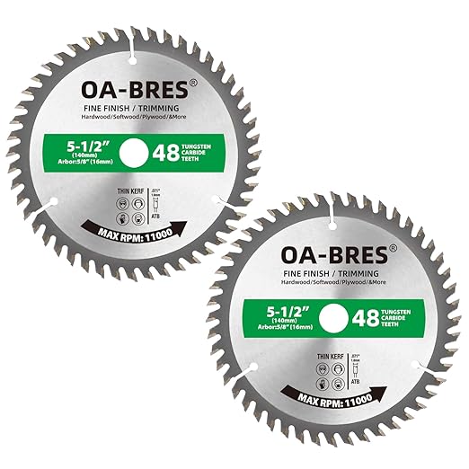 5-1/2 Inch 48 Tooth ATB Fine Finish and Trimming Saw Blade, Cordless Trim Saw Blade with 5/8-Inch Arbor (1/2-Inch and 10-mm Reducer Bushings Include) - 2 Pack
