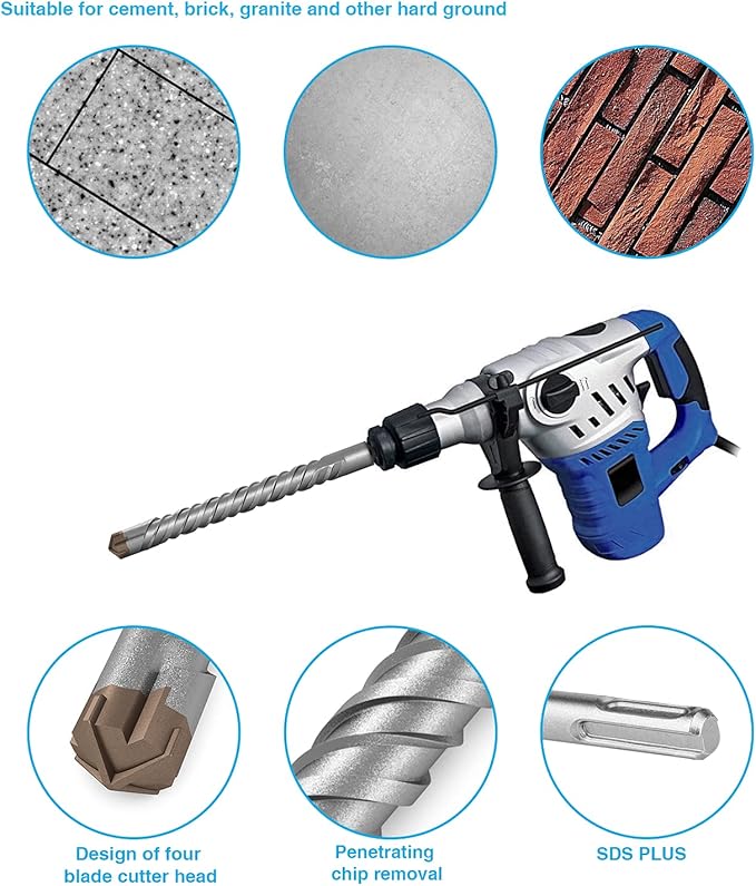 Patio 1-1/8?쇺?SDS Plus Hammer Drill Bit for Rotary Masonry Hammer Concrete Cement Surface