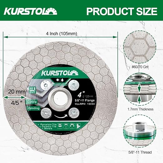 Tile Diamond Saw Blade - 2pcs 4"/105mm Dual-Purpose Diamond Cutting Disc,Angel Grinder Blade Arbor 5/8"-11 Thread for Cutting and Grinding Ceramic Tiles,Porcelain,Granite,Marble