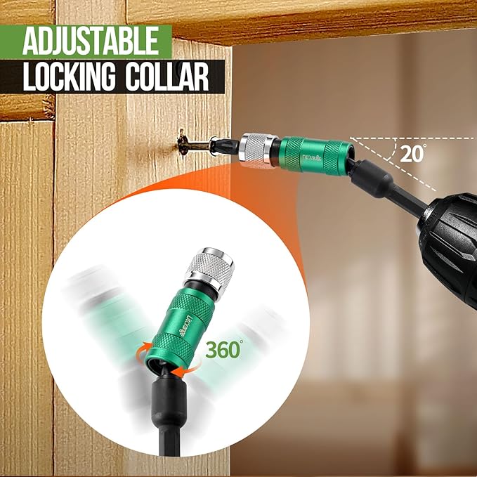 3PCS 90mm Universal Magnetic Pivoting Impact Screwdriver Drill Bit Holder, Mechanical locking And Quick Release Design, 1/4" Hex Shank, With 2 x 25mm PZ2 & PH2 Bit Fit for Swivel Drill Bit Extender