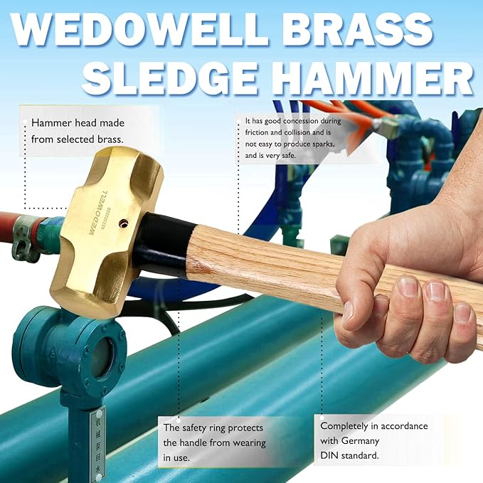 WEDOWELL 8lb Sledge Hammer with Wooden Handle,Drilling/Crack Hammer with No-Slip Cushion Grip,Length 700mm,Shock-resistant,Die-forged,DIN Standard,Ideal for Demolition,Construction,Blacksmithing