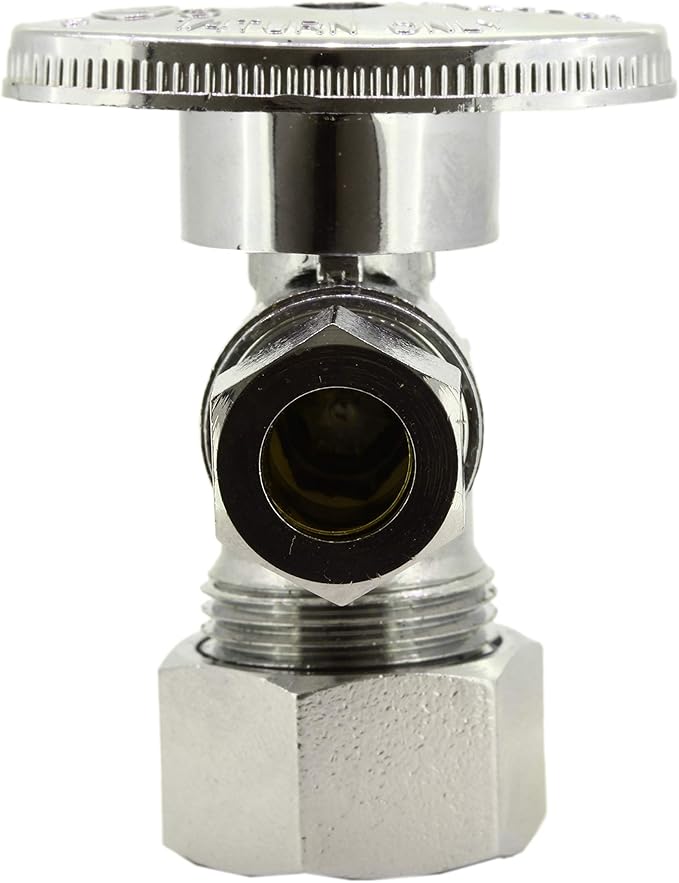 Angle Stop Valve 5/8" OD (1/2" Nominal) Compression x 3/8" OD Compression- Chrome Plated Brass 쩌 Turn Angle Valve For Water Pipes, Toilets, Sinks- Lead-FreeWater Shut Off Valve, 10 Pack