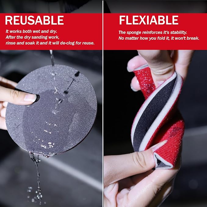 16Pcs 5 Inch Sanding Sponge Disc Hook and Loop 320 Grit Wet Dry Sanding Pads, Drywall Sandpaper Blocks for Wooden Drywall Sheetrock and Metal Glazing