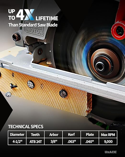 UXACE 4-1/2-Inch 24-Tooth Circular Saw Blade with 3/8-Inch Arbor, Framing Wood Cutting, Carbide Tip, Thin Kerf, for Plywood, MDF, OSB, Laminated, 3 Pack