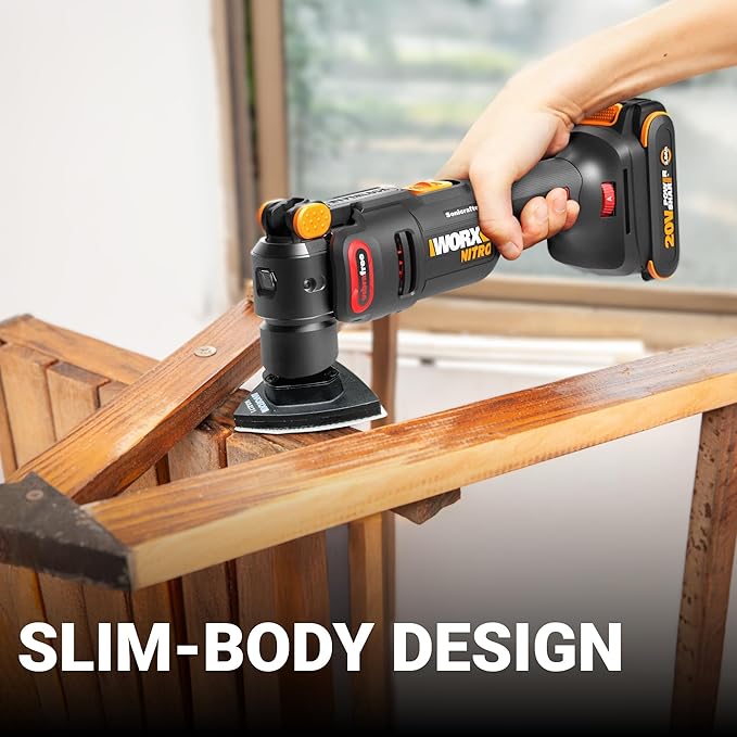 Worx Nitro 20V Cordless Oscillating Multi Tool with 5째 Oscillation Angle, VibraFree Technology, Slim-body Design, 2.0 Ah Battery and Charger Included, 23 Pieces Accessories with Carrying Bag, WX698L